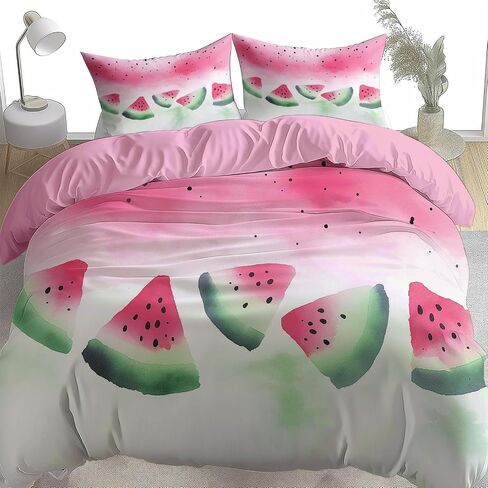 Toddler Duvet Cover 40 X 60 Inches - Watermelon, Brushed Microfiber Reversible Comforter Cover, 2 Pieces Soft & Breathable Light Red Bedding Set with 1 Pillow Shams 20 X 30 Inches in Saudi Arabia