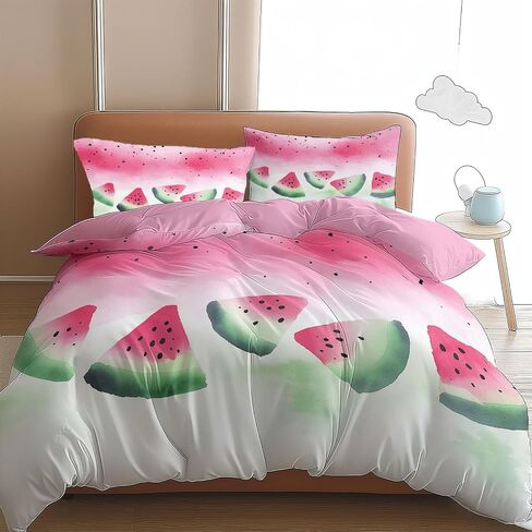 Toddler Duvet Cover 40 X 60 Inches - Watermelon, Brushed Microfiber Reversible Comforter Cover, 2 Pieces Soft & Breathable Light Red Bedding Set with 1 Pillow Shams 20 X 30 Inches in Saudi Arabia