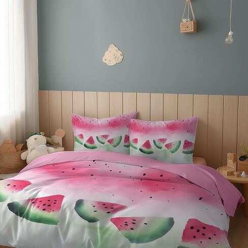 Toddler Duvet Cover 40 X 60 Inches - Watermelon, Brushed Microfiber Reversible Comforter Cover, 2 Pieces Soft & Breathable Light Red Bedding Set with 1 Pillow Shams 20 X 30 Inches in Saudi Arabia