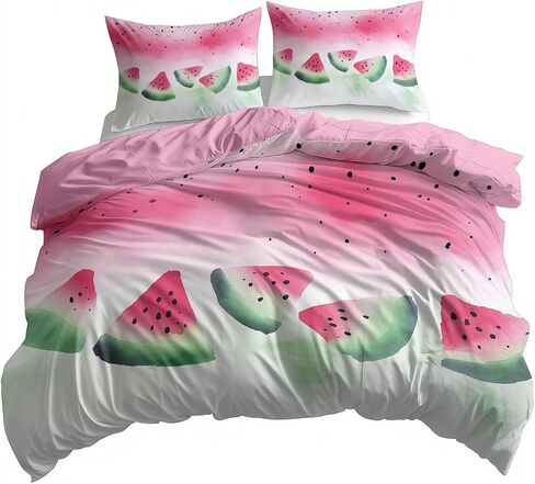 Toddler Duvet Cover 40 X 60 Inches - Watermelon, Brushed Microfiber Reversible Comforter Cover, 2 Pieces Soft & Breathable Light Red Bedding Set with 1 Pillow Shams 20 X 30 Inches in Saudi Arabia