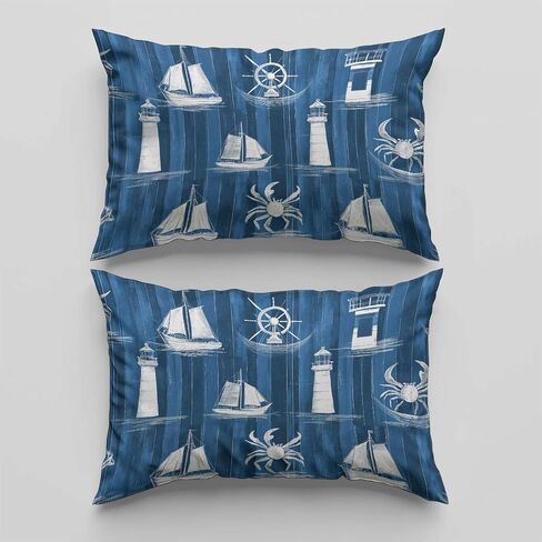 Lighthouse Duvet Cover Set 2 Pieces Toddler, 1 Comforter Cover 40 X 60 Inches and 1 Pillowcases for Kids & Adults, Brushed Microfiber Bedding Set Comfy and Breathable, Blue in Saudi Arabia
