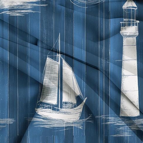 Lighthouse Duvet Cover Set 2 Pieces Toddler, 1 Comforter Cover 40 X 60 Inches and 1 Pillowcases for Kids & Adults, Brushed Microfiber Bedding Set Comfy and Breathable, Blue in Saudi Arabia