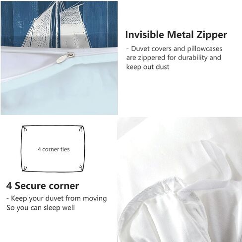 Lighthouse Duvet Cover Set 2 Pieces Toddler, 1 Comforter Cover 40 X 60 Inches and 1 Pillowcases for Kids & Adults, Brushed Microfiber Bedding Set Comfy and Breathable, Blue in Saudi Arabia