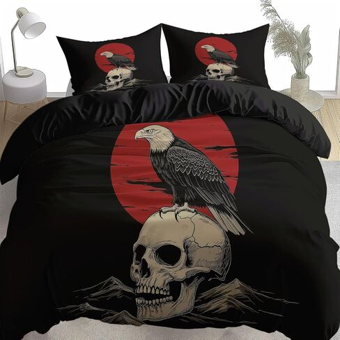 Black Reversible Duvet Cover Toddler, Skull Eagle Comforter Cover, 2 Pieces Super Soft Bedding Set 40 X 60 Inches, with Zipper Closure & 1 Pillow Shams 20 X 30 Inches in Saudi Arabia
