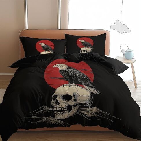 Black Reversible Duvet Cover Toddler, Skull Eagle Comforter Cover, 2 Pieces Super Soft Bedding Set 40 X 60 Inches, with Zipper Closure & 1 Pillow Shams 20 X 30 Inches in Saudi Arabia