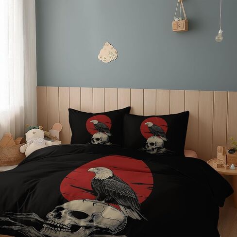 Black Reversible Duvet Cover Toddler, Skull Eagle Comforter Cover, 2 Pieces Super Soft Bedding Set 40 X 60 Inches, with Zipper Closure & 1 Pillow Shams 20 X 30 Inches in Saudi Arabia