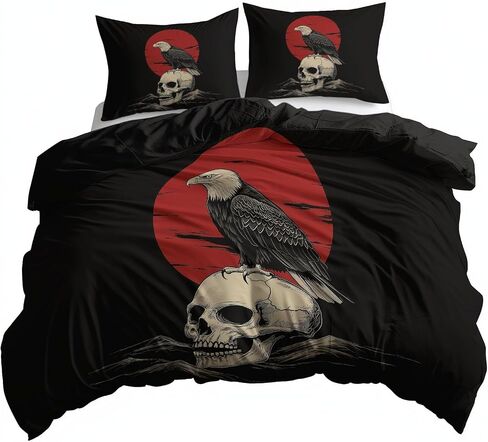 Black Reversible Duvet Cover Toddler, Skull Eagle Comforter Cover, 2 Pieces Super Soft Bedding Set 40 X 60 Inches, with Zipper Closure & 1 Pillow Shams 20 X 30 Inches in Saudi Arabia