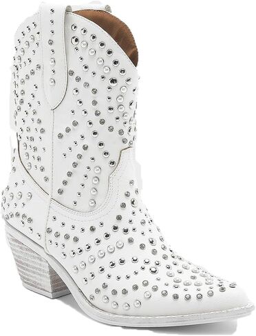Women's Purple Studded Rhinestone Pearl Western-Modern Fusion Boots - Pointed Toe, Block Heel, Pull-On - Size Women's Boot in Saudi Arabia