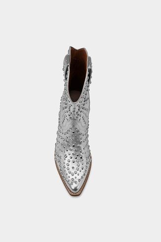 Women's Purple Studded Rhinestone Pearl Western-Modern Fusion Boots - Pointed Toe, Block Heel, Pull-On - Size Women's Boot in Saudi Arabia