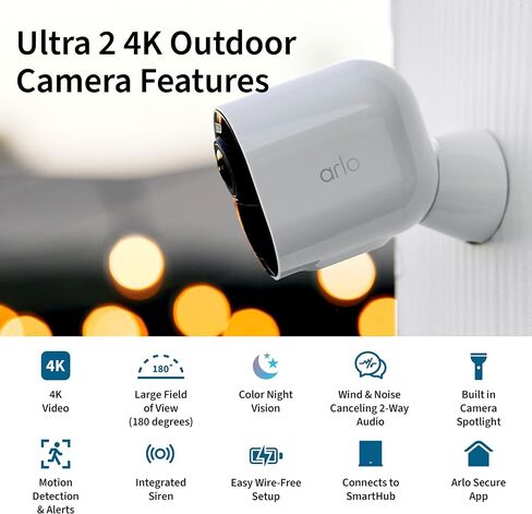 Arlo Ultra 2 Spotlight Camera 4K HDR (3 Cameras, SmartHub) | Wireless Home Security Camera | Color Night Vision, Motion Sensor, 180º View, 2-Way Audio, White in Saudi Arabia
