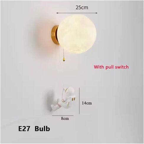 Space Astronaut Wall Lamps Lampshade Imitate The Moon Bedroom Children Lights Modern Creatiive Decor Lustres(Pull Switch,D15cm) in Saudi Arabia