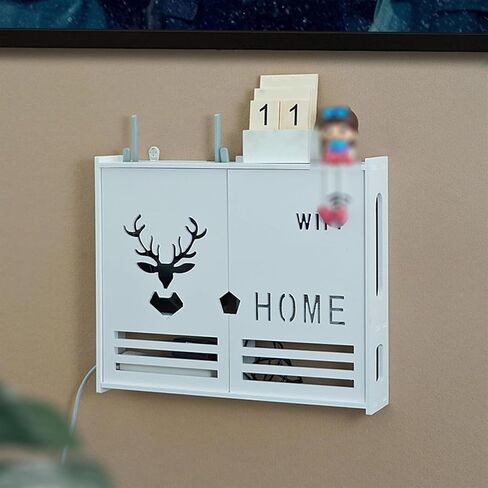 WiFi Router Storage Box,Router Shelf Wall Mount, Cable Organizer Box Power Strip Hider Protector for Home and Office(38x9.5x30cm) in Saudi Arabia