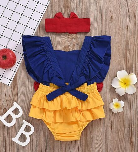 One opening Newborn Baby Girl Princess Ruffles Bodysuits Rompers Backless Patchwork Baby Girl Summer Clothes+Headband in Saudi Arabia
