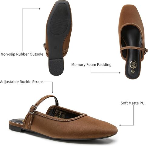 Trary Mules for Woman Mary Jane Flat Shoes Slip on Comfortable Backless Loafers Flats Square Toe Office Casual Vintage in Saudi Arabia