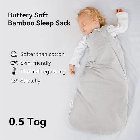 Rayon Made from Bamboo Sleep Sack 6-12 Months 0.5 Tog Soft Lightweight Toddler Sleep Sack for Babies 2-Way Zipper Wearable Blanket Baby 6 Months in Kuwait