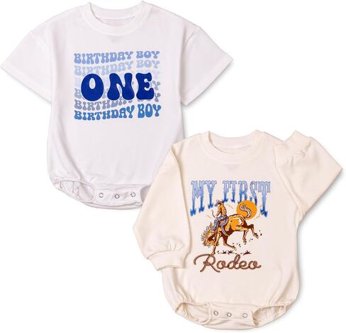 My First Rodeo Baby Boy Outfit, Western Cowboy 2-Pack Romper Set, Long Sleeve Bodysuit for Outfit Boys in Kuwait