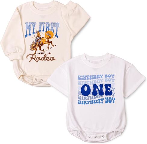 My First Rodeo Baby Boy Outfit, Western Cowboy 2-Pack Romper Set, Long Sleeve Bodysuit for Outfit Boys in Kuwait