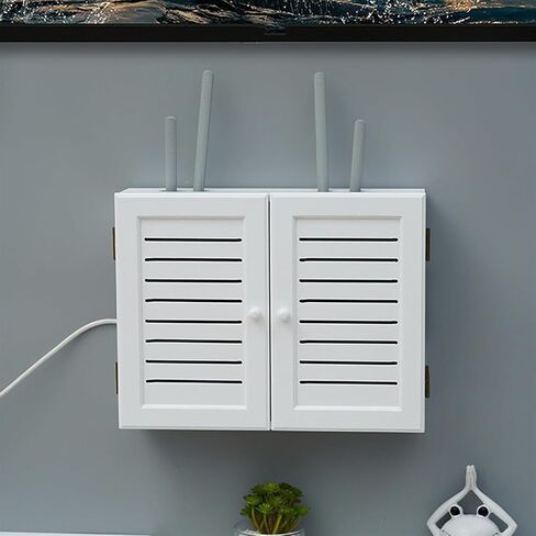 WiFi Router Storage Box,Router Shelf Wall Mount, Double Door WiFi Router Shelf TV Set-Top Storage Box for DVD Players Game Consoles WiFi Router Shelf for Wall Decorative(B,52x9.5x38cm) in Kuwait