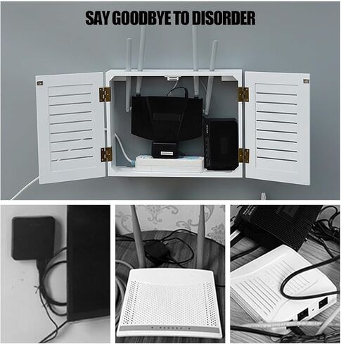 WiFi Router Storage Box,Router Shelf Wall Mount, Double Door WiFi Router Shelf TV Set-Top Storage Box for DVD Players Game Consoles WiFi Router Shelf for Wall Decorative(B,52x9.5x38cm) in Kuwait