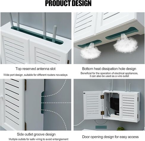WiFi Router Storage Box,Router Shelf Wall Mount, Double Door WiFi Router Shelf TV Set-Top Storage Box for DVD Players Game Consoles WiFi Router Shelf for Wall Decorative(B,52x9.5x38cm) in Kuwait