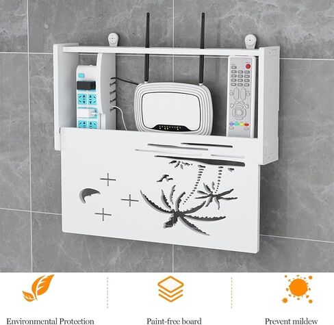 WiFi Router Storage Box,Router Shelf Wall Mount, Wireless Set-Top Box Hanging Floating Shelf w/Cable Management Trough for Home TV Cabinet Living Room Wall Router Shelf in Saudi Arabia