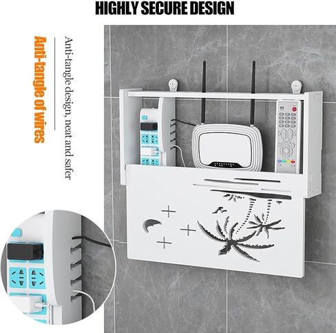 WiFi Router Storage Box,Router Shelf Wall Mount, Wireless Set-Top Box Hanging Floating Shelf w/Cable Management Trough for Home TV Cabinet Living Room Wall Router Shelf in Saudi Arabia