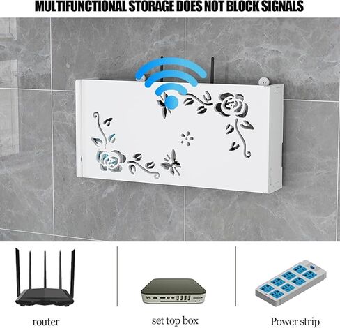 WiFi Router Storage Box,Router Shelf Wall Mount, Wireless Set-Top Box Hanging Floating Shelf w/Cable Management Trough for Home TV Cabinet Living Room Wall Router Shelf in Saudi Arabia