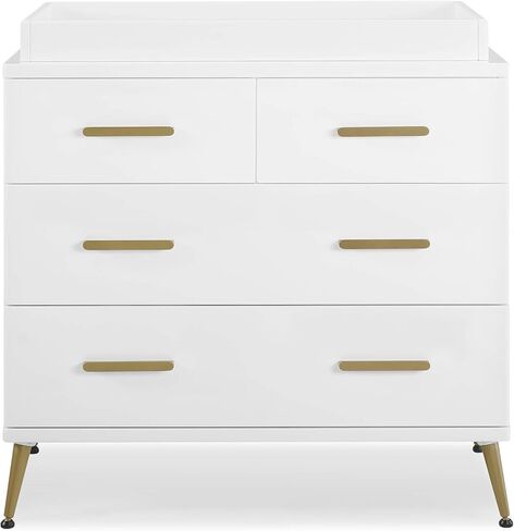 Delta Children Sloane 4 Drawer Dresser with Changing Top, Bianca White w/Melted Bronze in Saudi Arabia