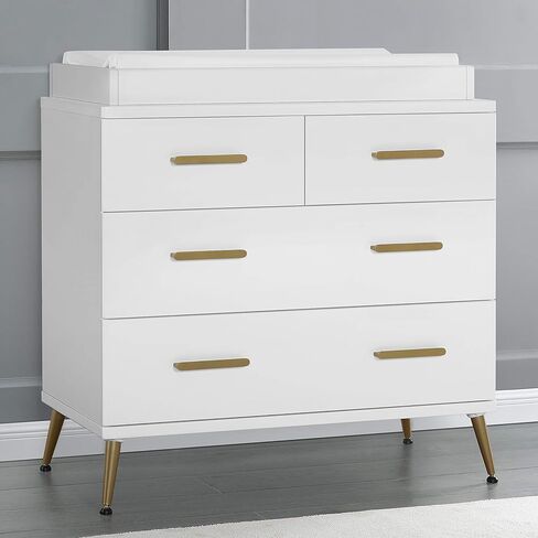 Delta Children Sloane 4 Drawer Dresser with Changing Top, Bianca White w/Melted Bronze in Saudi Arabia