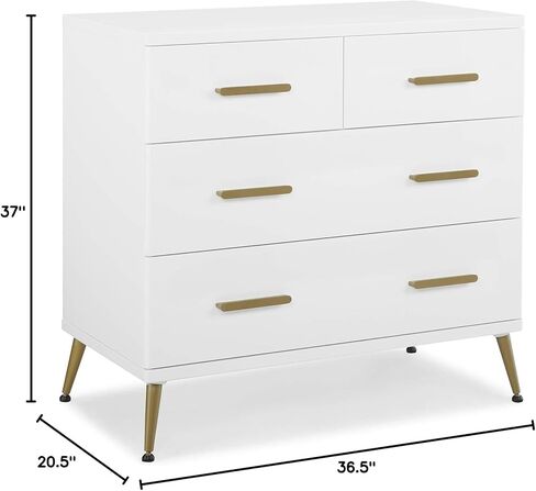 Delta Children Sloane 4 Drawer Dresser with Changing Top, Bianca White w/Melted Bronze in Saudi Arabia