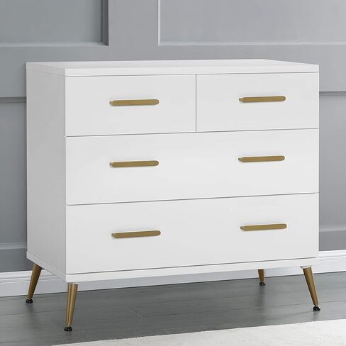 Delta Children Sloane 4 Drawer Dresser with Changing Top, Bianca White w/Melted Bronze in Saudi Arabia