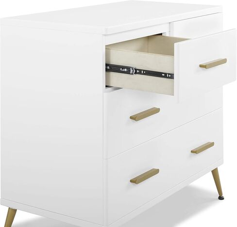 Delta Children Sloane 4 Drawer Dresser with Changing Top, Bianca White w/Melted Bronze in Saudi Arabia