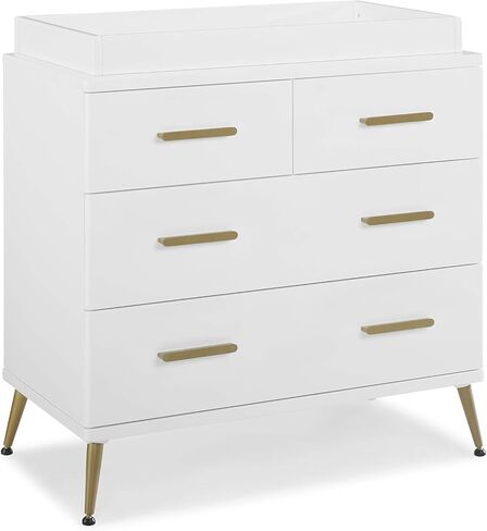 Delta Children Sloane 4 Drawer Dresser with Changing Top, Bianca White w/Melted Bronze in Saudi Arabia