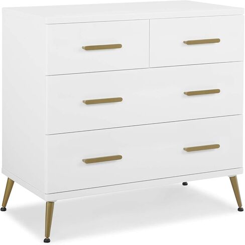 Delta Children Sloane 4 Drawer Dresser with Changing Top, Bianca White w/Melted Bronze in Saudi Arabia
