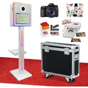 Mirror Photo Booth Machine مع الكاميرا والطابعة ، وشاشة لمس 15.6 '' ، وجهاز كشك الصور المرآة مع حلقة طيران خاتم التحكم في التطبيق لتأجير الأحداث (Whinte ، Camera+Printer)
