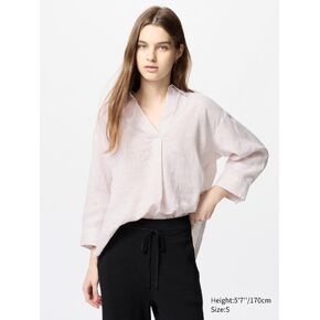 Uniqlo Premium Linen Skipper Collar Shirt | Striped