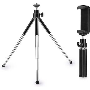 Mini Tripod for Phone and Webcam, Metal Extendable Stand with Phone Holder, Black