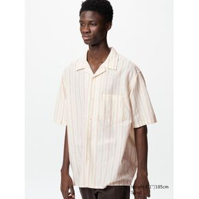 Uniqlo Cotton Linen Open Collar Shirt | Short Sleeve | Striped