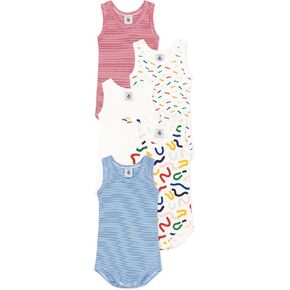 Petit Bateau Babies' Sleeveless Cotton Skate Bodysuits - 5-Pack SIZES 3-24 MONTHS
