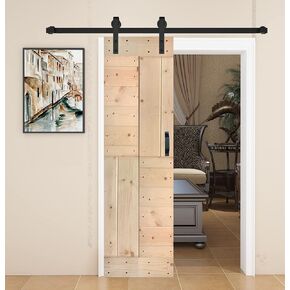 S Series 28in. x 84in. Dark Walnut Finished DIY Solid Wood Sliding Barn Door with Hardware Kit (Assembly Needed)