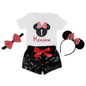 Minnie 1st Birthday Outfit Red & Black Sequin Shorts First Birthday Outfit Princess Sparkle