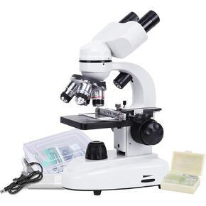 Binocular Microscope, WF10X & WF50X Eyepiece, 40X-20000X Microscope for Adults with Dual LED Illumination Slides, for Teaching Laboratory Hobbyist Applications
