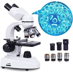 Students Science Compound Microscope Kit, 20000X Dual LED Illumination Light Achromatic Objective Lens Five Colour Fliter Manual Phone Holder