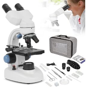 Microscope, 40x-1000x LED Professional Binocular Compound Microscope, with Wide-Field 10X 25X Eyepieces,Microscope Slides,Phone Adapters