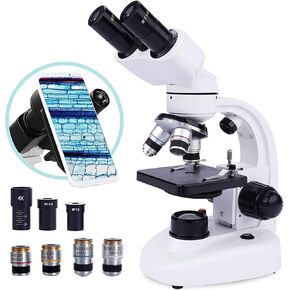 Metal Body Binocular Microscope Kits, 20000X Magnification, Dual LED Illumination, All Glass Optics, with Electronic Eyepiece and Phone Adapter
