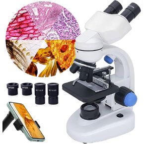 40X-1000X Binocular Compound Microscope, Binocular Lab Microscope Kit with WF10X/25X Eyepiece, Dual LED Illumination, Double Layer Mechanical Stage