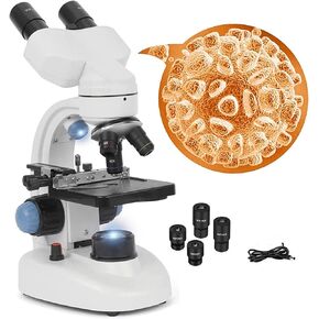 Microscope for Kids Students 40X100X250X400X1000X Biological Compound Microscopes with Cell Phone Adapter Double Layer Mechanical Stage