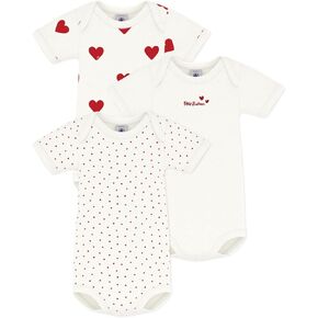 Petit Bateau Baby Girls' Short-Sleeved Heart Pattern Organic Cotton Bodysuits - 3-Pack STYLE A00BB SIZES 1-36 MONTHS …