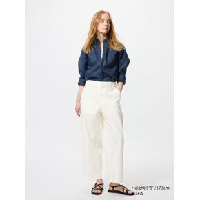 uniqlo الكتان السراويل مدبب القطن