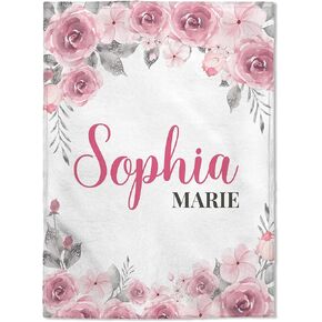 FLOCHIL Personalized Baby Blankets, Custom Baby Blanket - Baby Blanket with Name for Girls, Best Gift for Baby, Newborn Floral Plush Fleece (30x40)